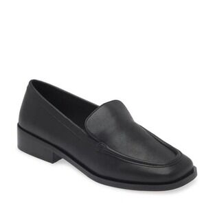 OPEN EDIT | Women's Black Faux Leather Square Toe Business Loafer Shoes, 6.5M